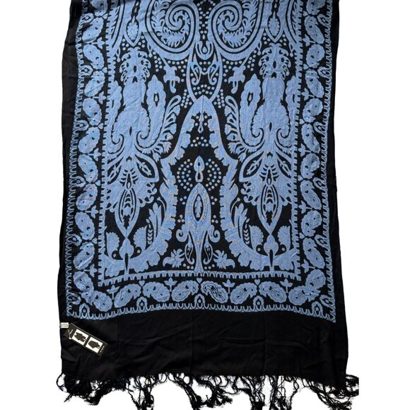 Bijoux Terner Pullover Kimono Scarf Wrap Blue Black Paisley Jacquard Print NEW - Picture 3 of 10